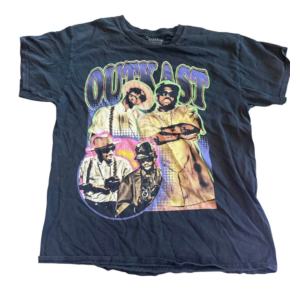 Vintage Outkast Mens T-Shirt Large Black Hip Hop Rap Tee André 3000 and Big Boi